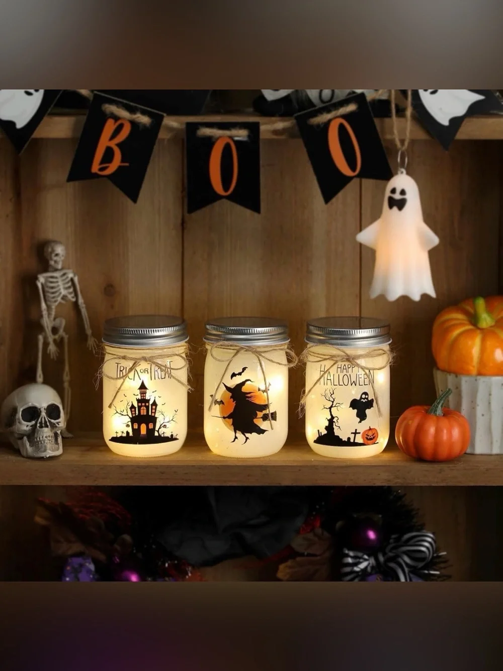 RESERVED 💜Halloween Mason Jar String Light Set - 3 jars